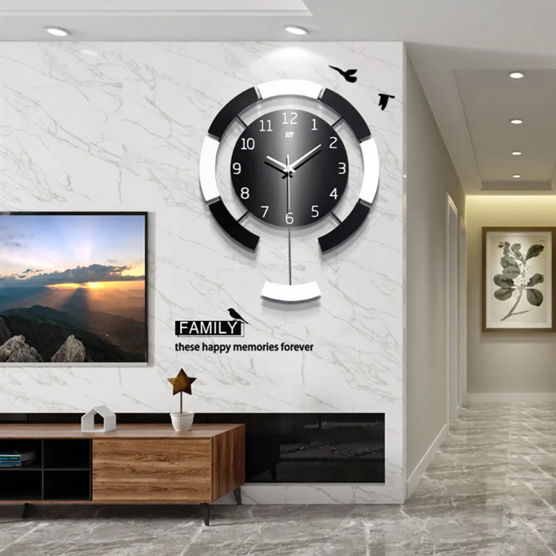 Nórdica de estilo Sencillo y moderno diseño de oscilación del reloj de pared para la sala de estar creativo reloj de madera casa de arte de la decoración del reloj de cuarzo 3
