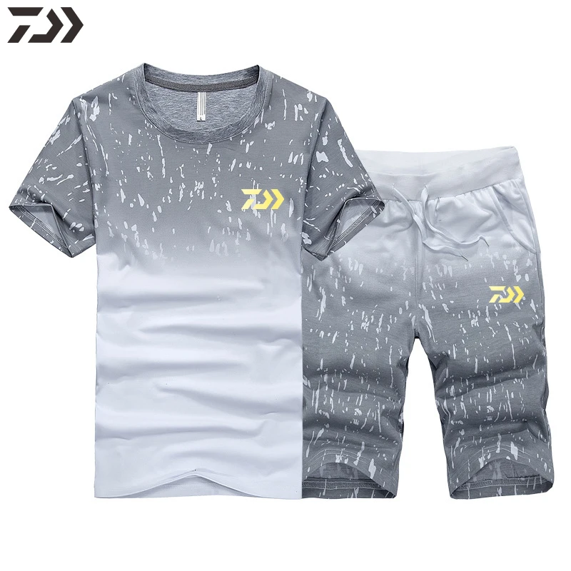 Daiwa Mens Traje de Pesca de Secado Rápido al aire libre de los Deportes de Desgaste de la Ropa de Manga Corta de Pesca Conjuntos de Camiseta y pantalones Cortos Ropa de Pesca 3