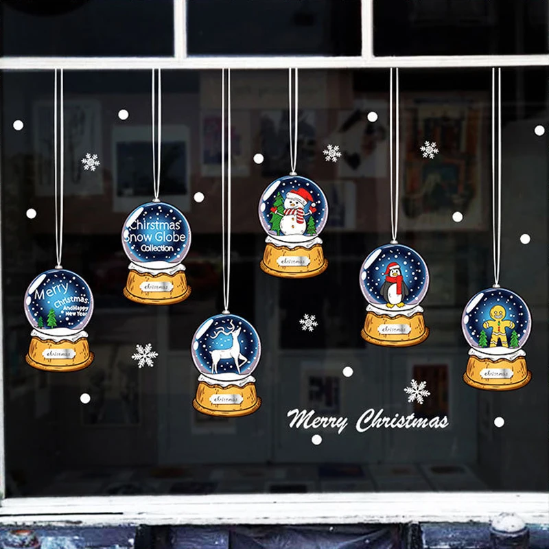 Colgantes de Navidad de Bolas de Cristal de la Pared Calcomanías Romántico muñeco de Nieve Elk Extraíble de Vinilo Mural de arte Pegatinas de Ventana 3