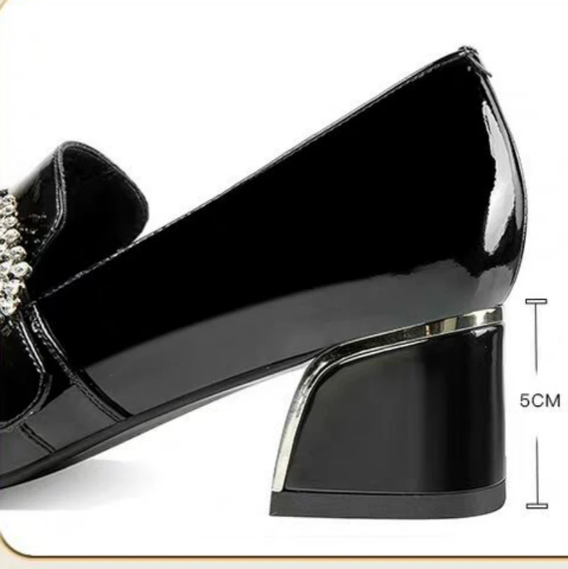 Las mujeres de Cuero de Patente de la Hebilla de las Bombas de 2020 la Nueva Mujer de Cristal de Deslizamiento en pies Cuadrados Gruesos Tacones de Mujer de Moda Negro de las Señoras Zapatos de Vestir 3