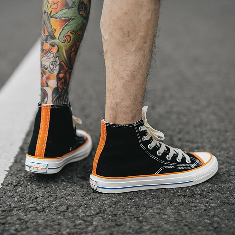 Hombre Zapatos De Lona De Color Naranja Negro De Alta Cordón Del Color Mezclado Niños De Zapatillas De Skateboard Zapatos De Alta Calidad, Todos Coinciden Con La Calle De La Moda 3