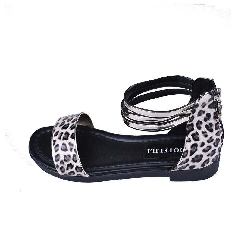 COOTELILI 35-39 la Moda de Verano Casual Sandalias Abiertas Pisos del Dedo del pie Zapatos de las Mujeres de Banda Estrecha, Sólida Zip Sandalias de Leopardo de las Niñas 3