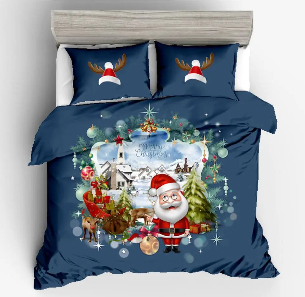 Navidad ropa de Cama Conjuntos de Ciervo Impreso Duvet Cover Set de 2/3 de Doble Queen King Ropa de cama Ropa de Cama(Sin Hoja No Llenado) 3