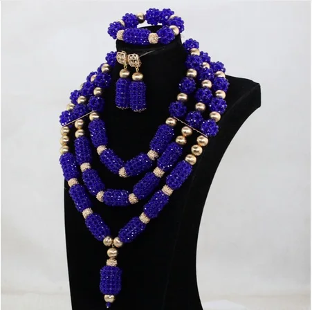 Dubai Oro de la Joyería Nupcial Conjunto Nuevo de color Azul Real de la Boda Africana de Perlas de la Joyería Conjunto Azul con Cuentas de Cristal Colgante de Collar de la Conjunto de ABH776 3