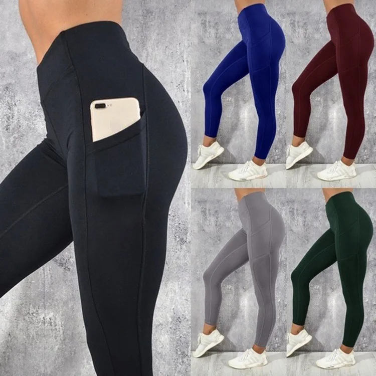 Las mujeres Fitness Mujeres Polainas de Longitud Completa con Pantalones Cómodos Pantalones de Yoga de Alta Cintura de la Aptitud de los Leggings con Bolsillos 3