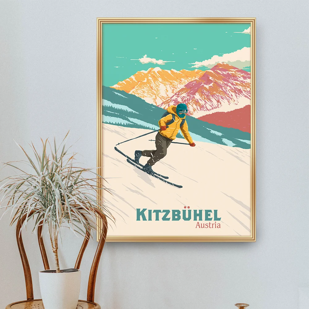 St Anton Kitzbuhel Estación De Esquí De Avoriaz Carteles De Esquí De Alpes Franceses Snowboard Pinturas En Lienzo De La Vendimia De Arte De La Pared De Impresión De Fotos 3