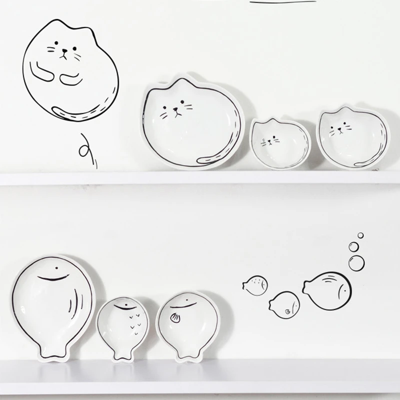 Vajillas de cerámica Simple Creativo de dibujos animados Lindo Gato y Fish Bowl de la Placa de la Casa del Estudiante de los Niños utensilios de Cocina 3