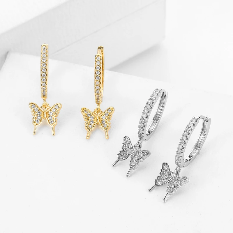 La moda cúbicos circón Lindos Aretes de Mariposa pequeña Mariposa Pendientes de aro Para Mujer de corea Joyería de 2020 3