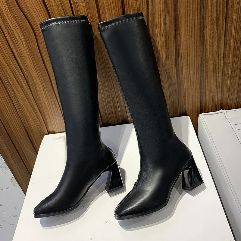 Otoño Invierno Botas de caña alta 2020 Cuero de la PU de Alta del Muslo Botas Sexy Zapatos de Moda Dama Botas de Tacón Alto botas zapatos de mujer 3