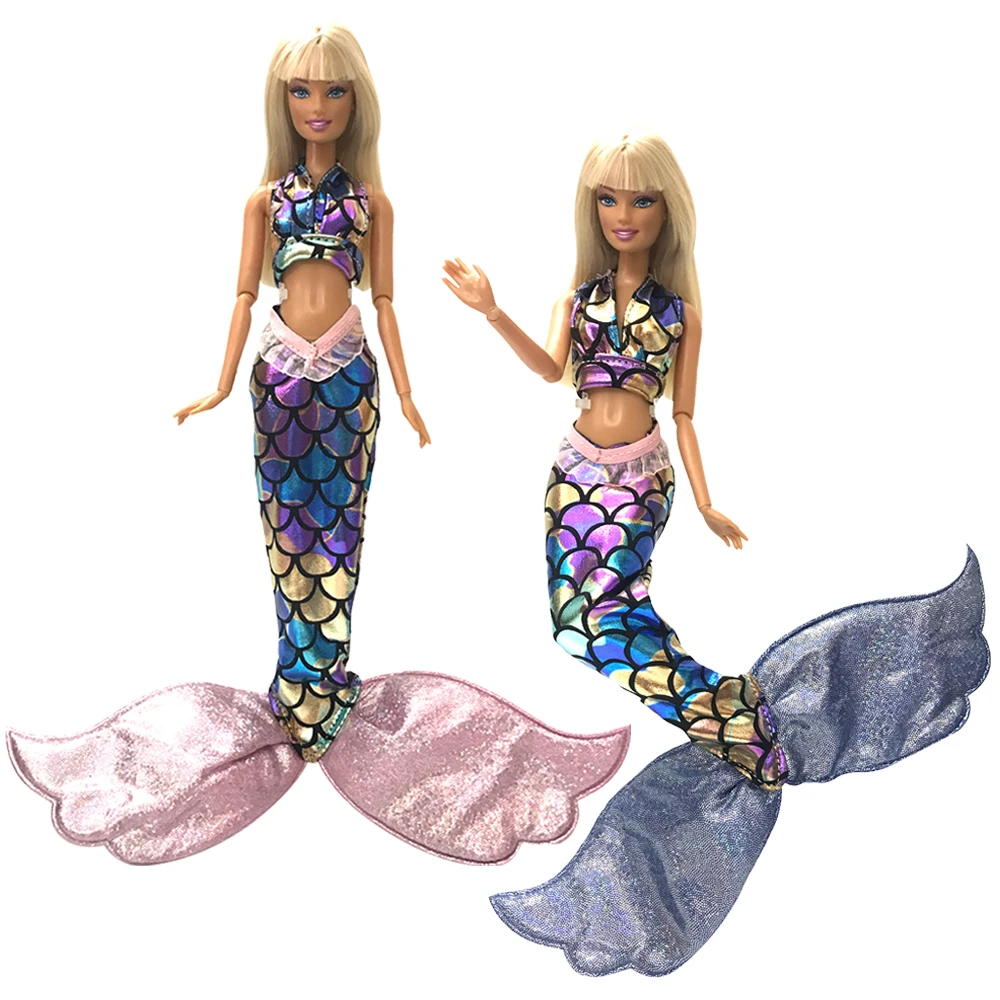 NK 3Pcs/Set Princesa Vestido de la Muñeca Similar Cuento de Sirena Hermosa Big Cola del Vestido Vestido de Traje de Fiesta Para la Muñeca Barbie Girl Gif 3