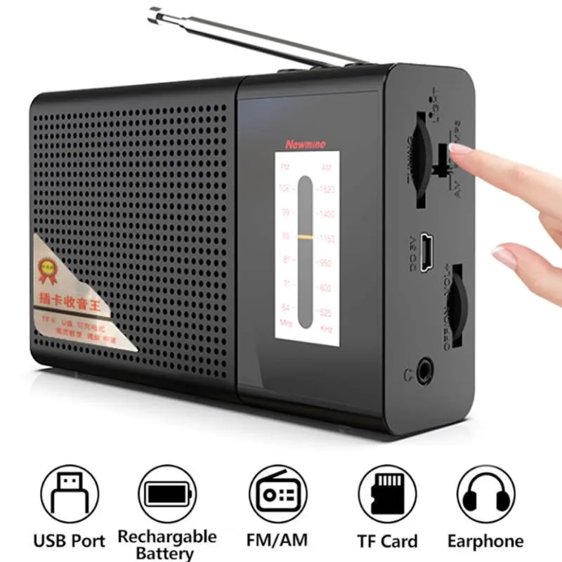 Mini FM Radio AM Receptor Portátil de Música Pagador con Auriculares de 3,5 mm Jack de la Tarjeta TF de Apoyo U Disco de Juego 3