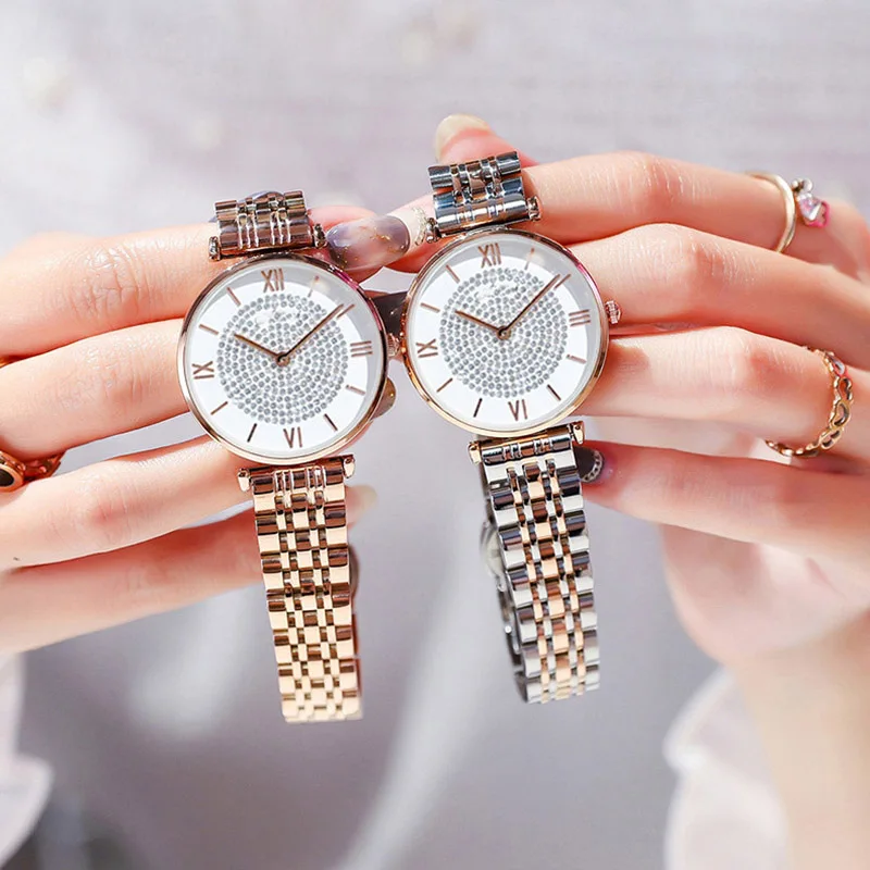 Oro de Relojes de Diamantes de las Mujeres de Lujo de la Banda Causal de las Señoras de los Relojes de Pulsera Clásico y Elegante parte Superior Vender Zegarek Damski Regalos reloj de las mujeres 3