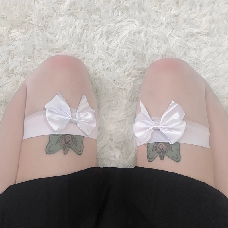 Japonés Linda Lolita Tubo Largo Y Medias De Color Blanco Negro Arco Nudo De La Rodilla De Alta Del Muslo De Siembra 3