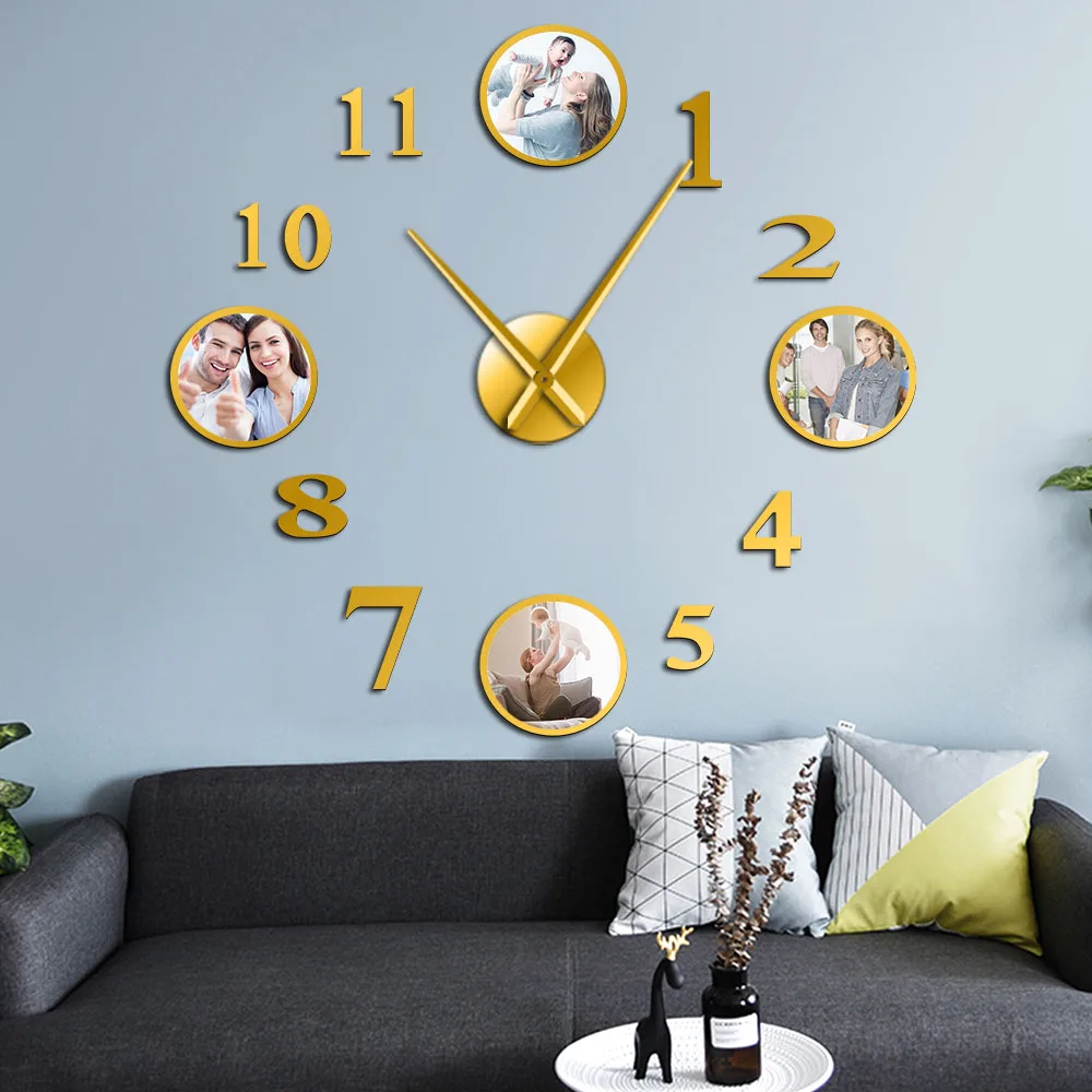 Foto de Marco de fotos de BRICOLAJE Gran Reloj de Pared Personalizado con Foto Decorativa de la Sala de estar de la Familia de Reloj de Imágenes Personalizadas Marco de Gran Reloj 3