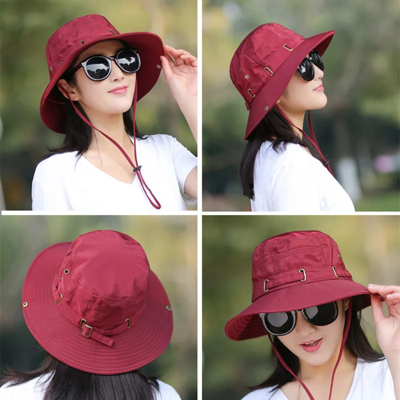 XdanqinX Plegable Adulto Señora de Verano de Algodón Transpirable Bucket Hats Viento Cuerda Fija Ajustable protector solar de Protección UV Sombrero para el Sol 3