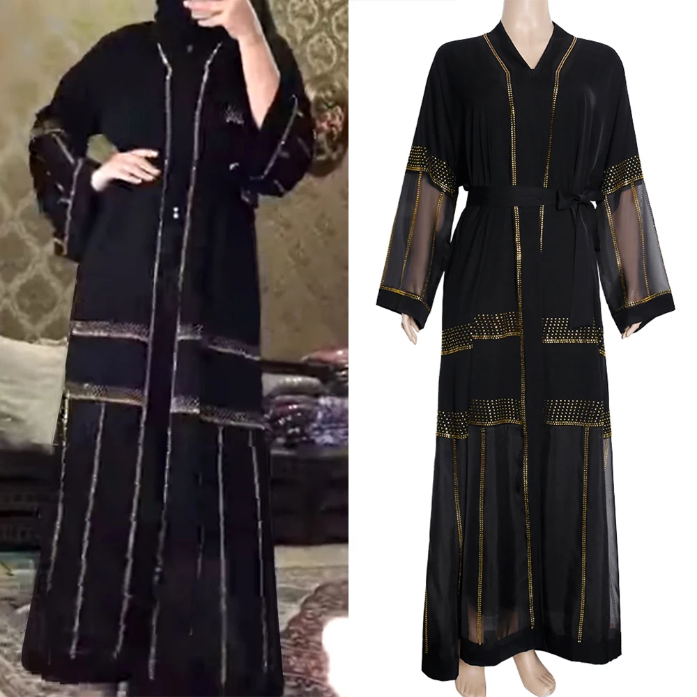 2020 Nuevo Dubai Negro Abaya Bangladesh Largo Hiyab Vestido De Noche De Las Mujeres Kimono Cardigan Islámica Ropa Chilaba Caftán Marocain 3