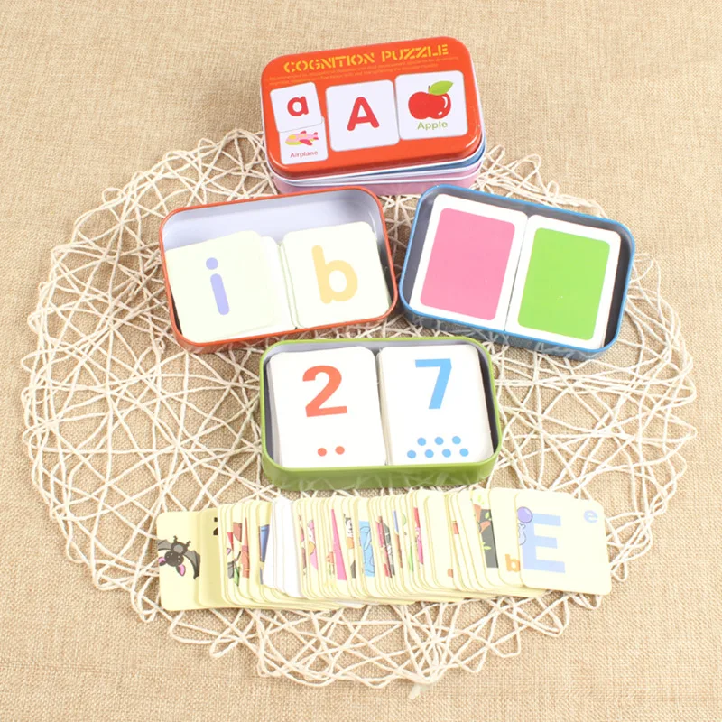 La primera Educativo Montessori Alfabeto inglés de la Forma Animal, Juego de Rompecabezas de la Tarjeta de Juguetes para el Hierro Paquete de la Caja de Puzzle en 3D juguetes 3