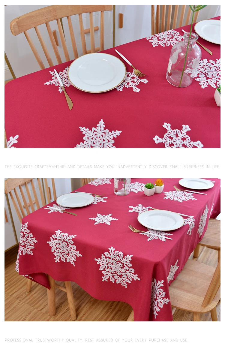 Fiesta De Navidad Mantel De Textiles Para El Hogar Rectángulo Rojo Azul Comedor De Algodón Cubierta De La Mesa Para La Casa Grande De Nieve Decorativos 3