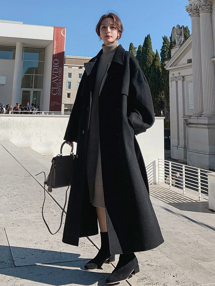 De Longitud mediana Negro Abrigo de Lana de las Mujeres 2020 Nuevo Invierno coreano Estilo Hepburn Grueso de la Moda Clásica de Cachemira Abrigo Casaco Feminino 3