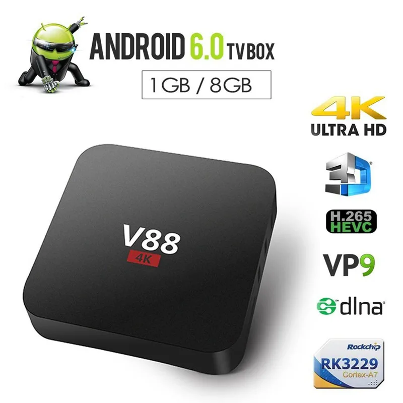 De cine en casa V88 RK3229 Smart TV Set-Top Box Reproductor 4K Quad-Core 8GB WiFi Reproductor de Medios TV Box Smart HDTV Cuadro se Aplica a Android 3