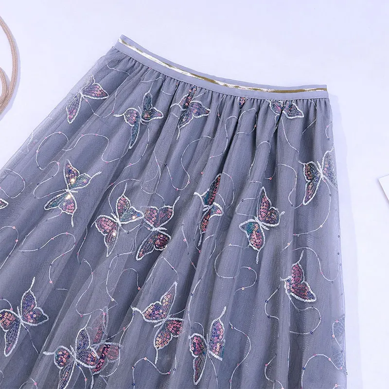 Verano de Hilo bordado de las Mujeres Mini Falda de la Señora Mariposa gasa Kawaii por Encima de la Rodilla Faldas de Verano de 2020 Mujer Dulce Streetwear 3