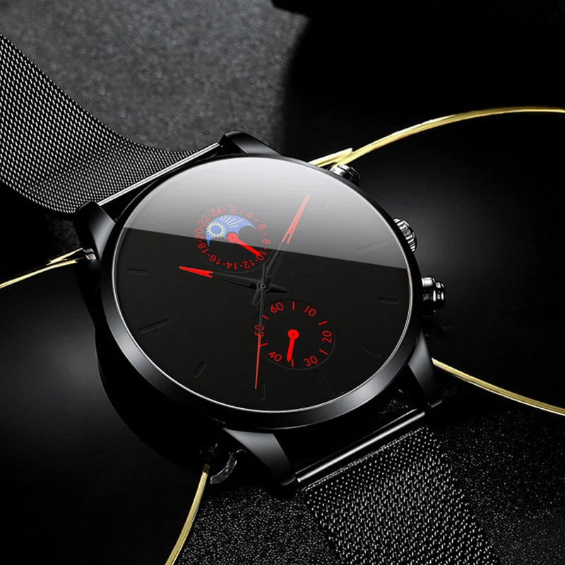 2020 de la Moda del Reloj de los Hombres de Negocios Relojes de Lujo Clásico Negro de Malla de Acero Inoxidable Correa de Reloj de Pulsera de Cuarzo relogio masculino 3