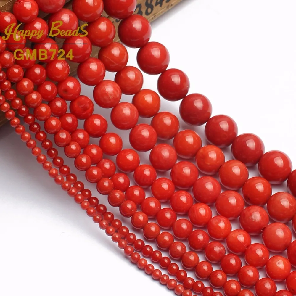 AAA Natural Rojo Coral Perlas Para la Joyería Ronda Suelto Perlas de Bricolaje Pulsera de la Joyería del Collar 15inches 2/3/4/6/8mm-(F01187) 3