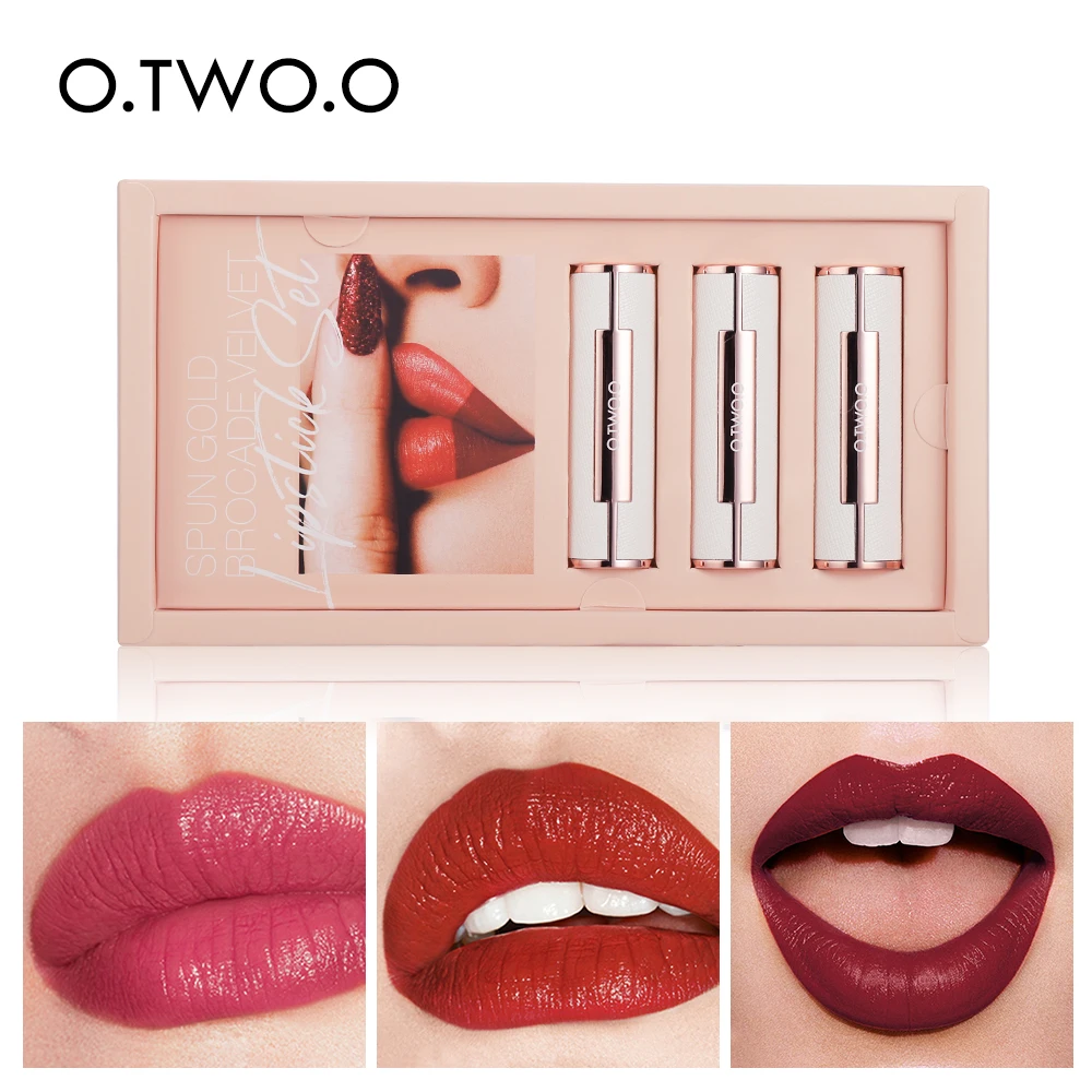 O. DOS.S Moda el Maquillaje lápiz de labios de Mujer Sexy Lip Stick kit de Regalo de Alta Calidad Impermeable barras de Labios Mate de Cosméticos Conjunto de 3 Colores 3