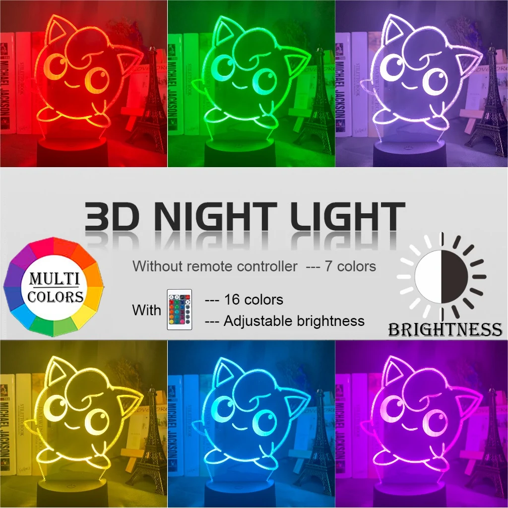 Vaya Lindo Jigglypuff Figura 3d Led Luz de Noche para Niñas de Dormitorio de la Decoración Led que cambia de Color de Luz Fresca del Regalo de Cumpleaños Lámpara de Escritorio 3
