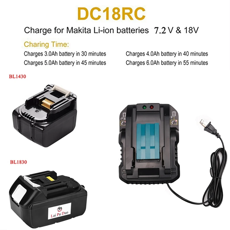 Dc18Rc 14.4 V 18V Li-Ion Cargador de Batería 4A Corriente de Carga Para Makita Bl1830 Bl1430 Dc18Rc Dc18Ra Batería de la Herramienta eléctrica Enchufe de Ee.uu. 3