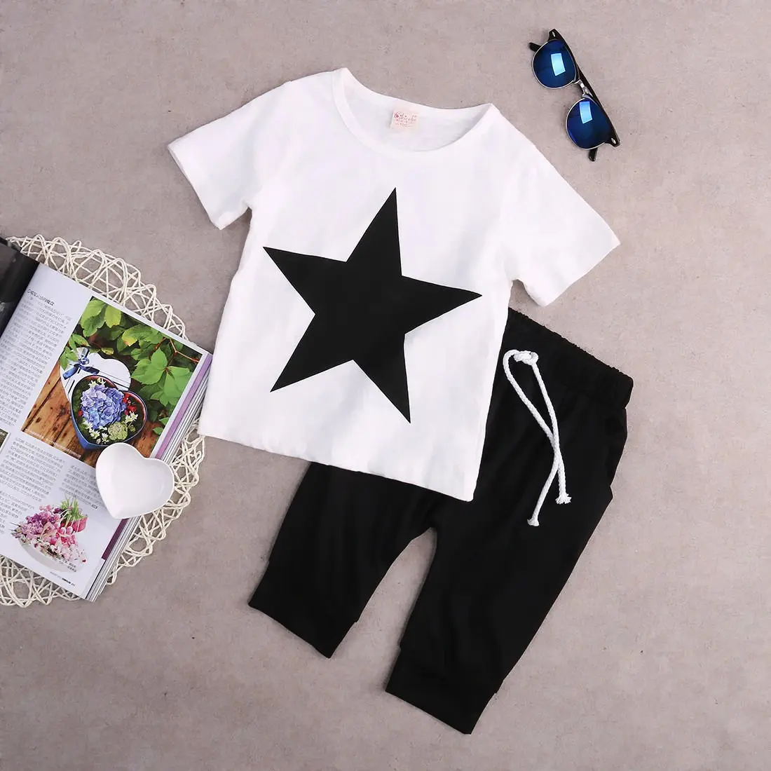 Niño Niños Ropa de Niños del Bebé Star T-shirt Tops, Pantalones Harem, 2pcs Trajes Conjunto de Ropa 2-7Y 3