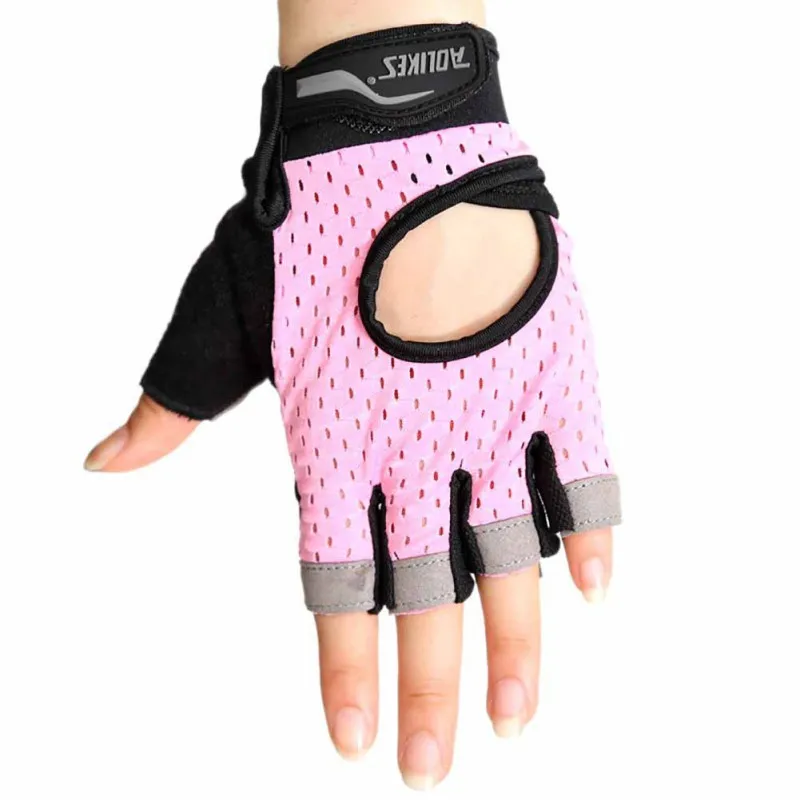 Antideslizante de fitness Bicicleta guantes tácticos guante transpirable medio dedo guantes guantes de ciclismo deportes al aire libre equipos de montar de color rosa 3