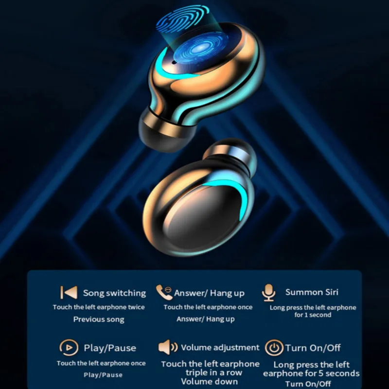 TWS Mini Wireless Auriculares Bluetooth Auriculares F9 Impermeable Deep Bass Auriculares Estéreo Portátil del Banco del Poder de Micrófono Auricular 3