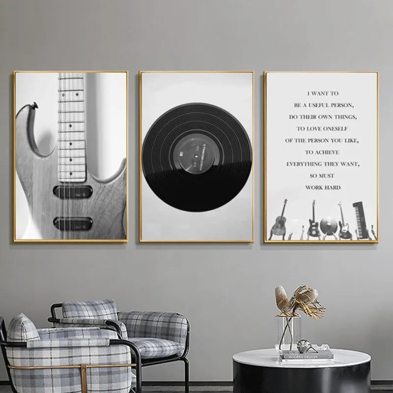 Discos de vinilo de la Pared de Arte de Pintura en tela, en Blanco y Negro de la Vendimia de la Música Posters y Impresiones de Imágenes de la Pared para la Sala de estar Decoración para el Hogar 3
