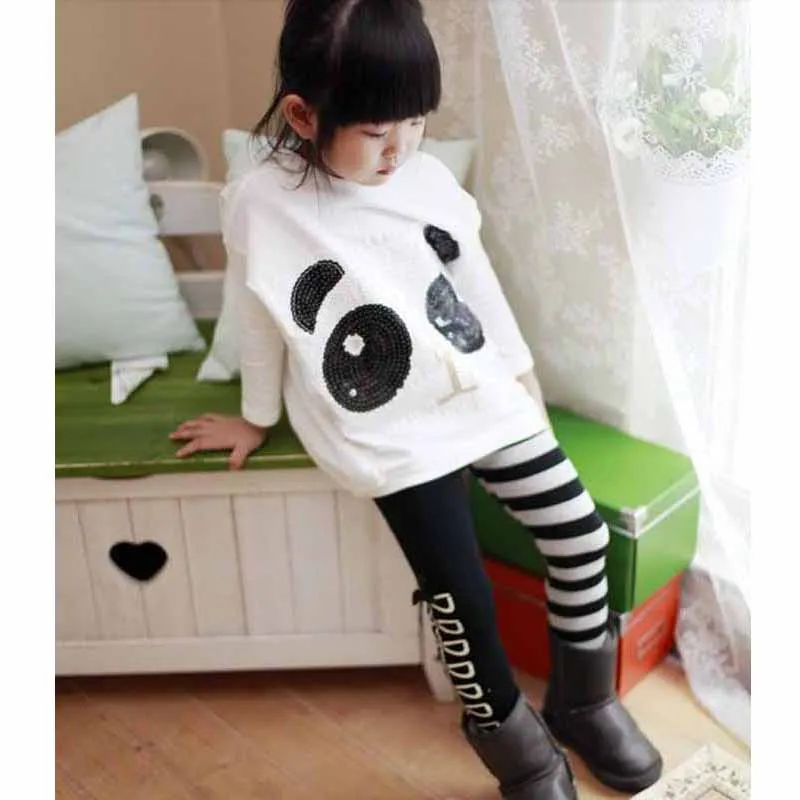 2-7 Años de las Niñas de Bebé Leggings negro raya blanca Casual AB Pantalones para Niños ropa de niño Pantalones de niñas 3