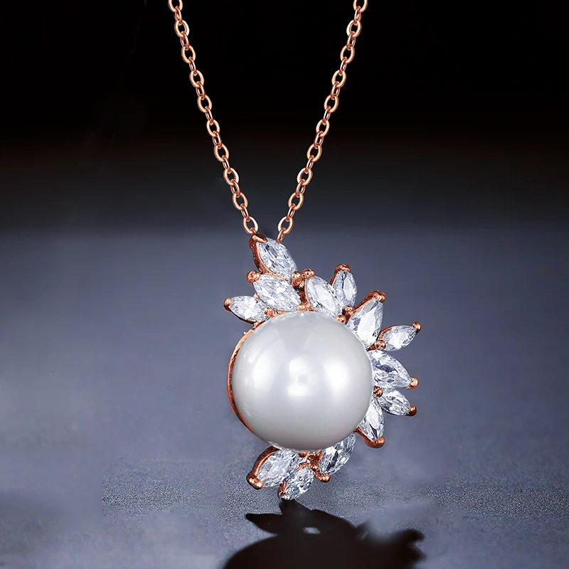 UILZ de la Moda de la Ronda de Imitación de la Perla Cz Piedra de Cristal de Circón Collar en Forma de Flor Collar de Cadena De las Mujeres UN078 3