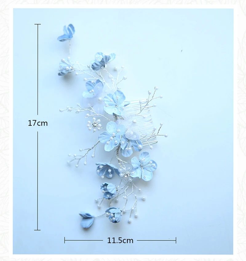 Jonnafe Luz Azul Floral Peine Del Pelo De La Boda Accesorios De Perlas Nupcial Del Pelo De La Joyería Hecha A Mano De Las Mujeres Adornos 3