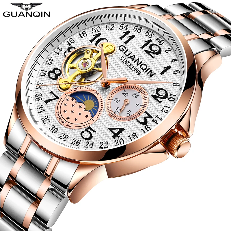 GUANQIN 2020 hombres de los relojes de la marca superior de negocios de lujo reloj Automático de Tourbillon impermeable reloj Mecánico relogio masculino 3