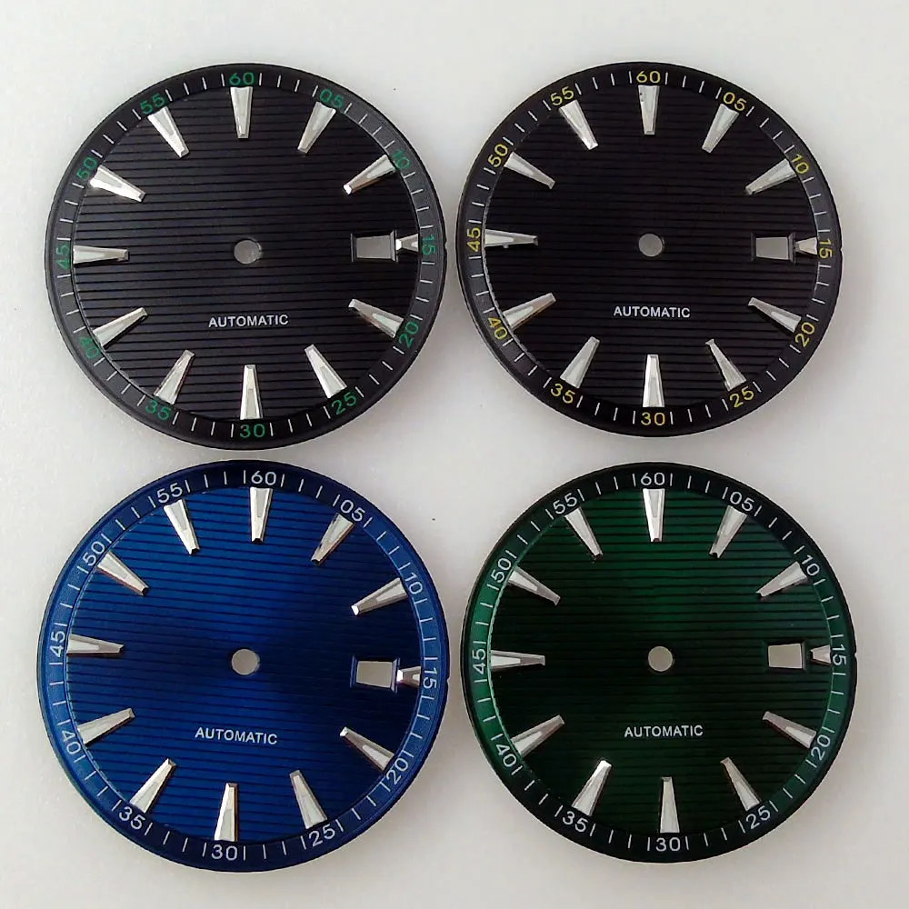 33.2 mm dial del reloj de las piezas estériles negro verde azul dial de ajuste para Japón el 24 de joyas NH35 NH36 de acero inoxidable Movimiento Luminoso 3