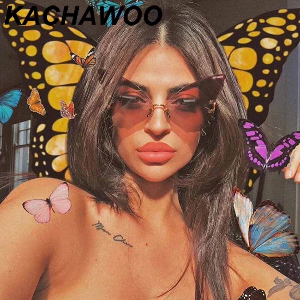 Kachawoo gafas de sol de moda las mujeres de la forma de la mariposa azul púrpura montura gafas de sol para damas degradado lente regalo hembra 3