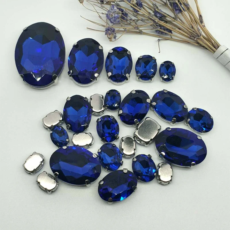 NUEVO!!! La MEZCLA de azul Zafiro OVAL Tamaño de Cristal de Coser diamantes de Imitación de Plata de la parte Inferior de BRICOLAJE, los Vestidos de las Mujeres y los zapatos de la BOLSA de 30pcs 5SIZES 3