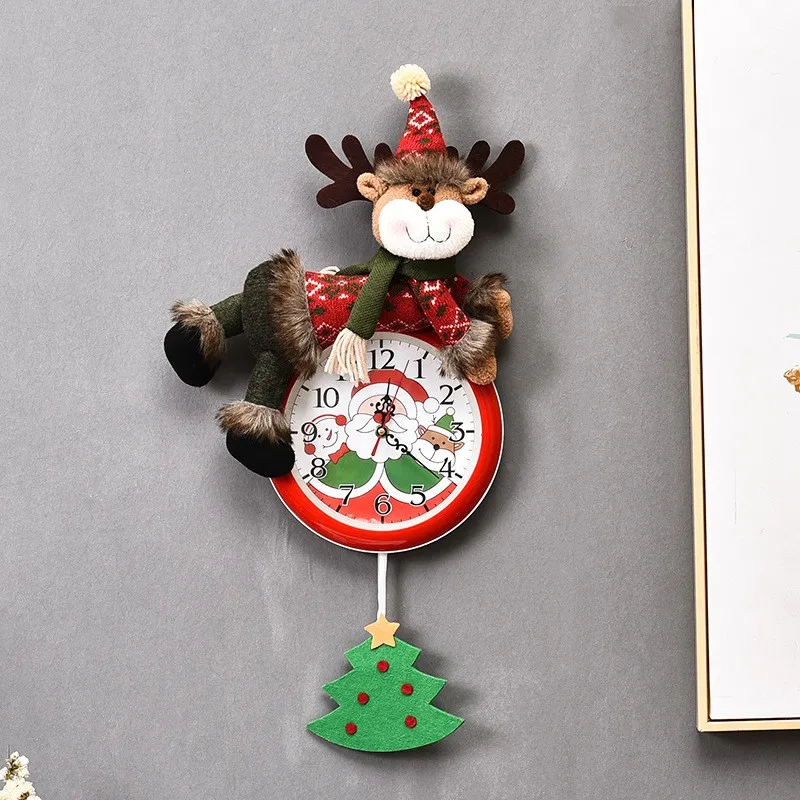 2020 Nueva Venta De Navidad Reloj De Pared De Santa Claus, Muñeco De Nieve Ciervos Diseño De Reloj De Pilas Festival De Navidad Colgante Decoración 3
