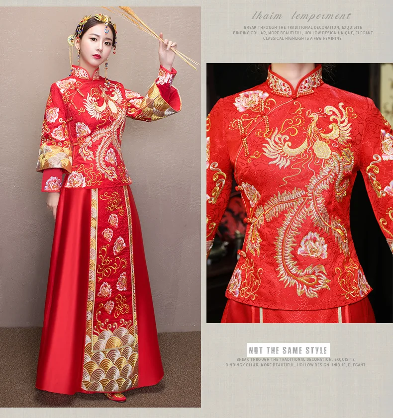 FZSLCYIYI Oversize 6XL Boda Cheongsam Qipao Rojo Bordado Tradicional China de Vestido de Novia de Estilo Oriental Vestidos de Ropa 3