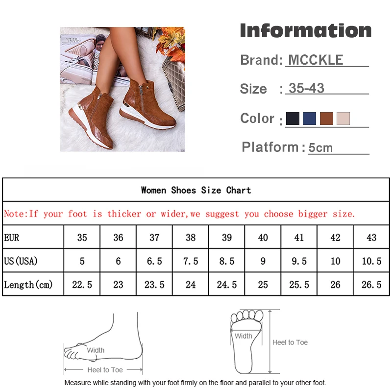 MCCKLE Mujer Zapatillas de deporte de Moda Cuñas Damas Botas de Tobillo de las Mujeres Casual Vulcanizado Zapatos No-el deslizamiento de la Cremallera de la Mujer Calzado Nuevo 3