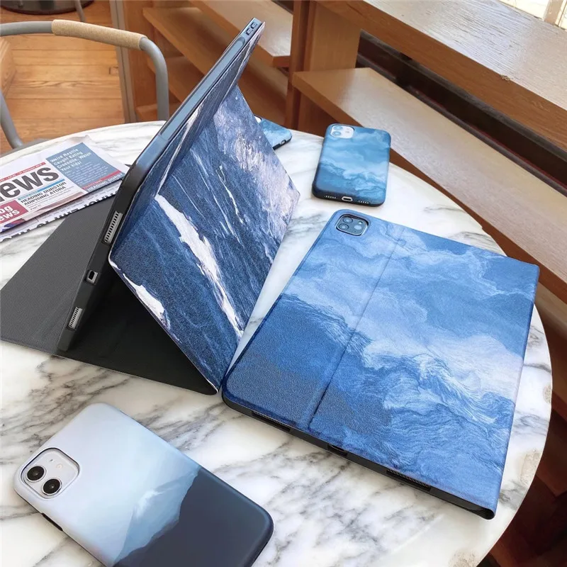 INS Montaña olas del mar estuche de cuero para ipad pro 2020 ipad pro de 11 pulgadas de caso para el iPad aire 2 aire 3 2019 2018 tenedor del soporte de la Cubierta 3