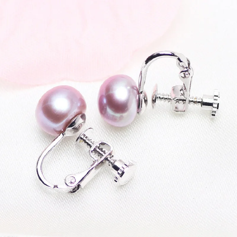 2020 de la moda de la perla pendientes de clip de la mujer 8-9mm de agua dulce natural de la perla del pendiente de plata 925 de la joyería 3