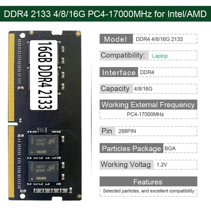DDR4 Memoria RAM de 4GB 8GB 16GB 2133MHz Portátil DIMM BGA Memoria 1.2 V 288Pin PC4-17000 para Intel/AMD 3
