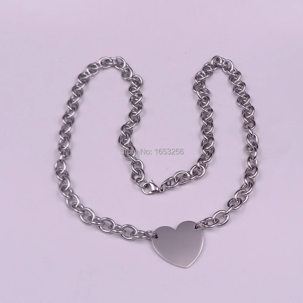 Nueva marca de Joyería de acero inoxidable Lindo Gran Corazón Etiqueta Colgante, Collar Suave Oval de la cadena de 8 mm 22