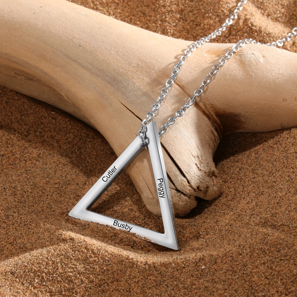 JewelOra Personalizado Collares & Colgantes de Acero Inoxidable Triángulo Personalizado Grabado el Nombre de la Joyería Regalos para la Familia 3
