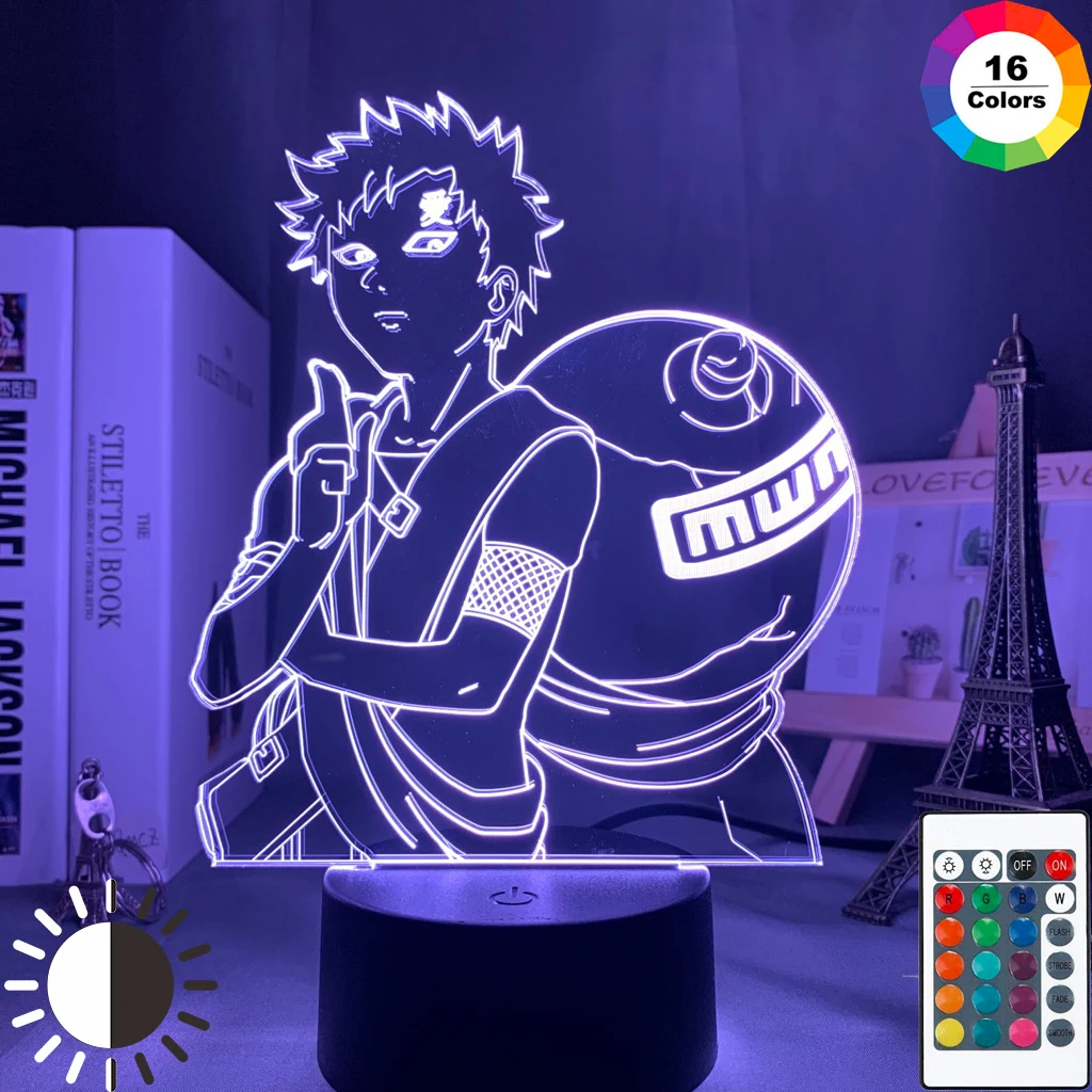 3D Lámpara de NARUTO Gaara Figura de los Niños a la luz de Noche LED de Anime Manga Japonés de la Batería de la Lámpara de la Decoración del Cuarto del Bebé Sueño lámpara de noche de Regalo 3